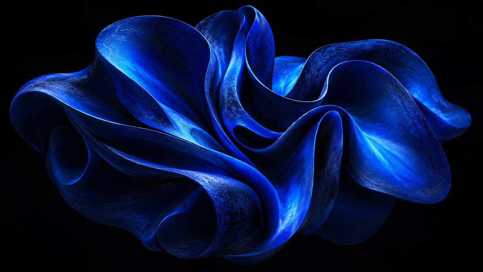 Generated sample artwork: sculptural cobalt-blue folds on black