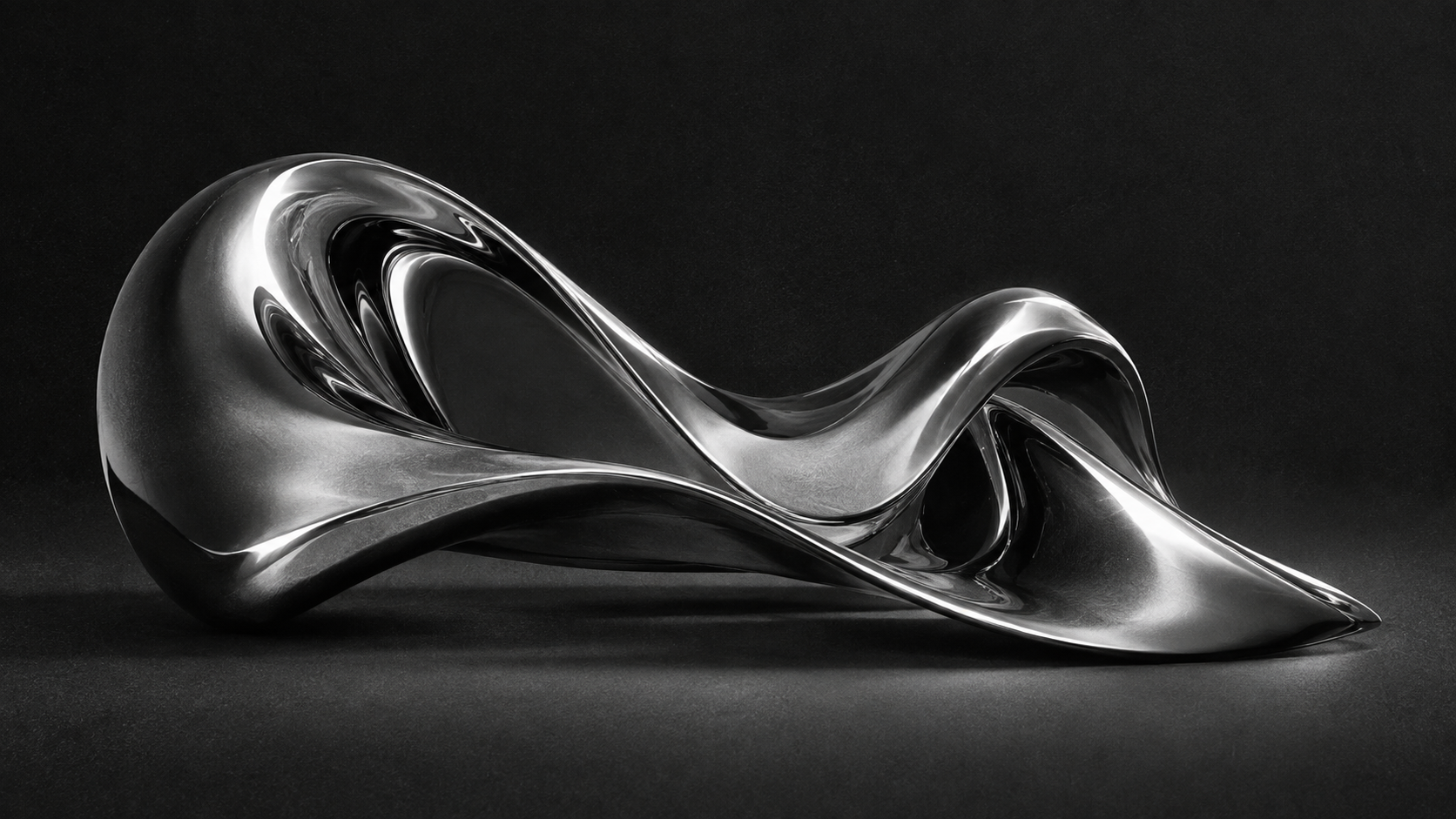 Generated sample artwork: a reflective silver form on charcoal